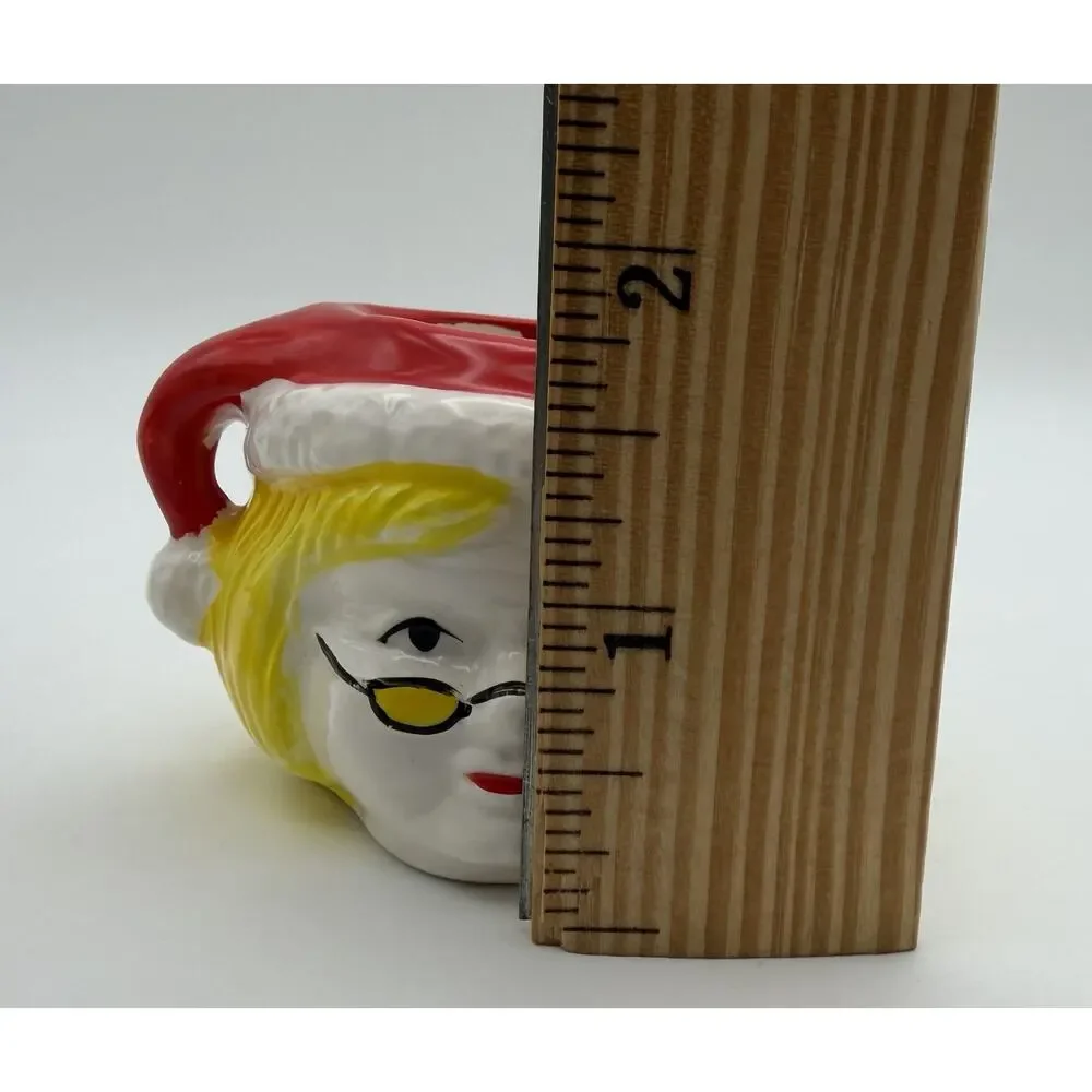 Vtg Mrs Claus Mini Mug Ceramic Blonde Hair ROC Taiwan Christmas Holiday